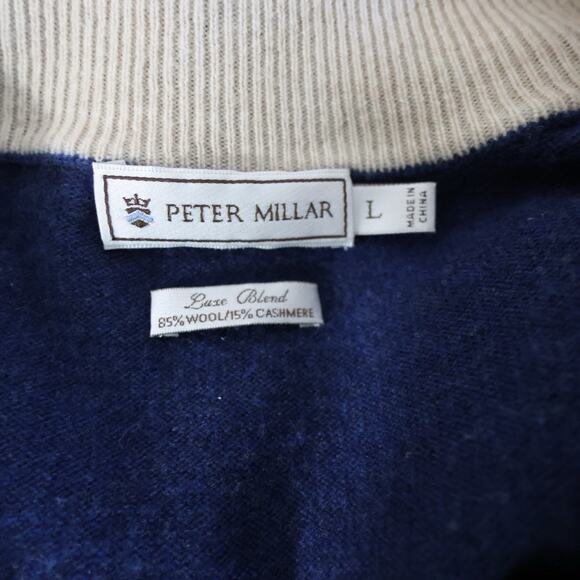 Peter Millar 1/4 Zip Wool Cashmere Blend Diamond Pattern Sweater Mens Size L - Picture 4 of 9